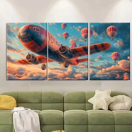 3pcs Dreamy Balloon Airplane Metal Print Ready to Hang Art