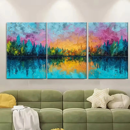 3pcs Abstract Sunset Oil Painting Metal Print Ready to Hang Art