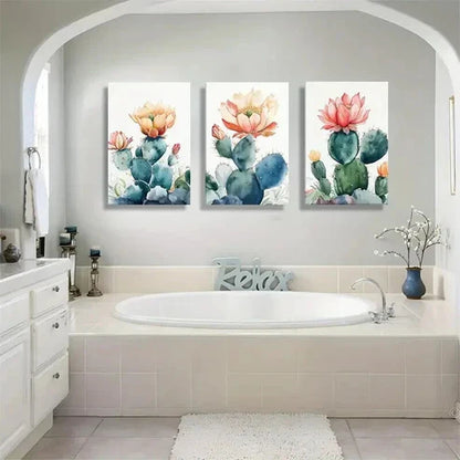 3pcs Colorful Cactus & Flower Nature Perfect Wall  Art Set Canvas Unframed - High Quality Print 100% Australian Made Wall Canvas