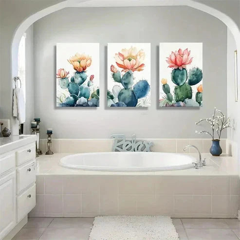 3pcs Colorful Cactus & Flower Nature Perfect Wall  Art Set Canvas Unframed - High Quality Print 100% Australian Made Wall Canvas
