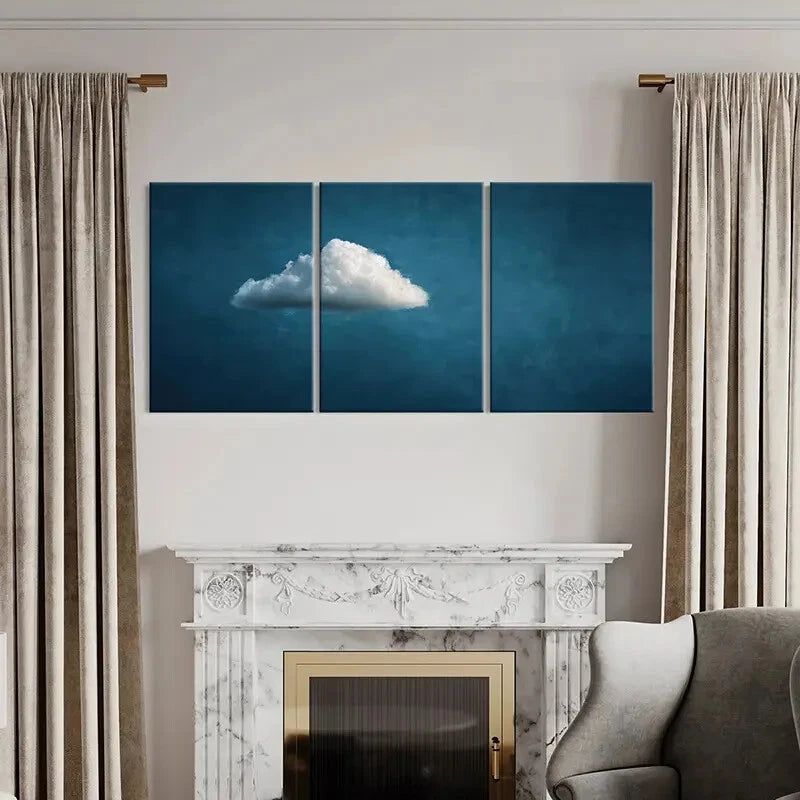 3pcs Abstract Cloudscape Art White Fluffy Cloud Metal Print Ready to Hang Art