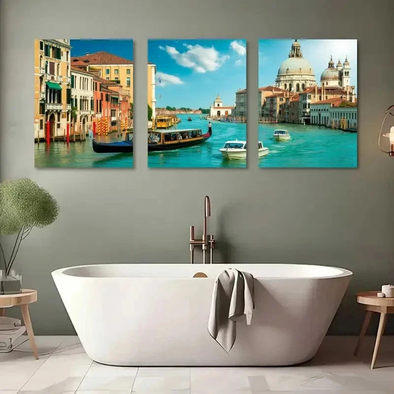3pcs Venetian Cityscape Canal Dome Boats Metal Print Ready to Hang Art