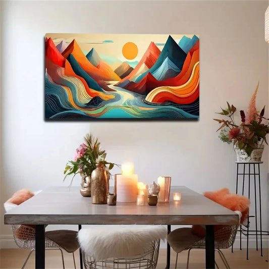 Vibrant Abstract Mountain Wall Art Canvas Office Home Room Framed 120x60cm