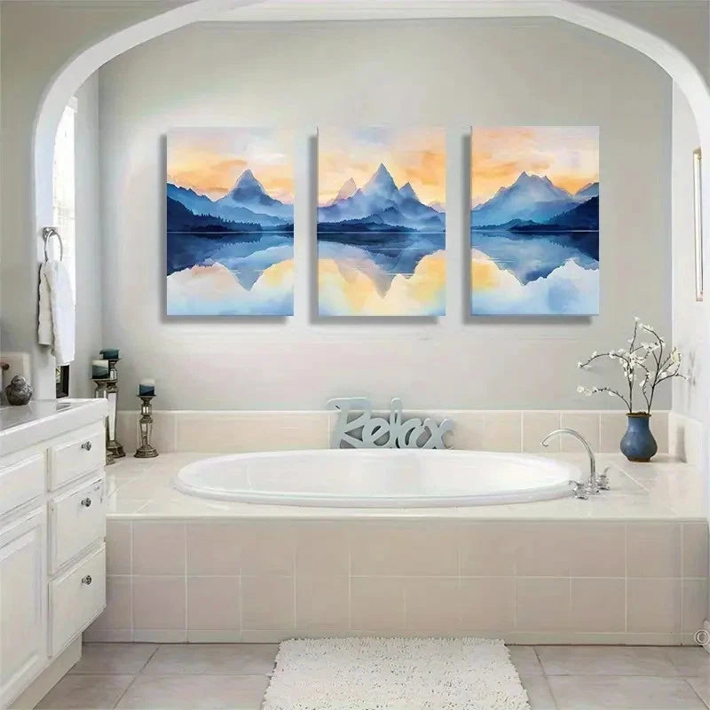 3pcs Featuring Majestic Blue Mountains Landscape Metal Print Ready to Hang Art