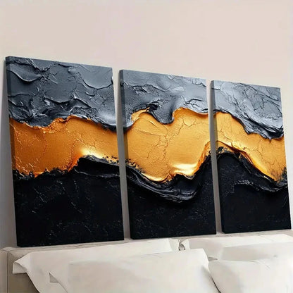 3pcs Minimalist Art  Golden Accents ok Wall Art Set Canvas Framed 50x70cm - High Quality Print 100% Australian Made Wall Canvas Ready to Hang