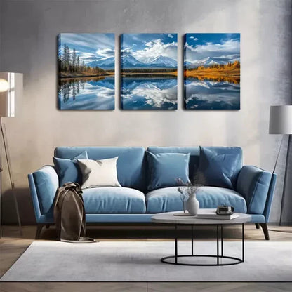 3pcs Landscape Painting with Lake and Blue Sky Wall Art Canvas Unframed - High Quality Print 100% Australian Made Wall Canvas