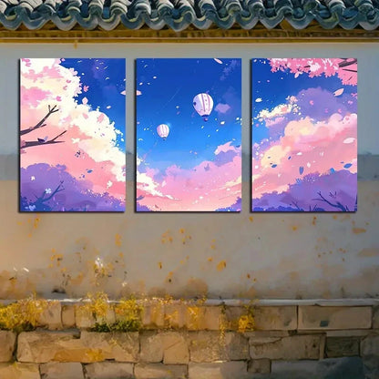 3pcs Hot Air Balloons Over Colorful Sky Design Metal Print Ready to Hang Art