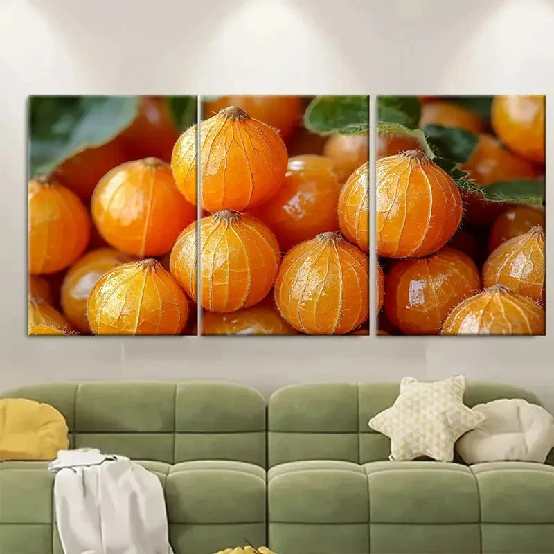 3pcs Cape Gooseberry Physalis Fruit Metal Print Ready to Hang Art