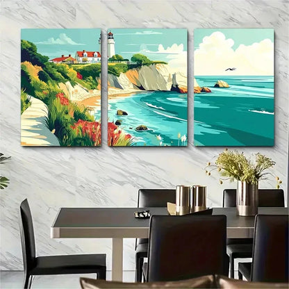 3pcs Isle of Wight Lighthouse Scenic Coastal Metal Print Ready to Hang Art