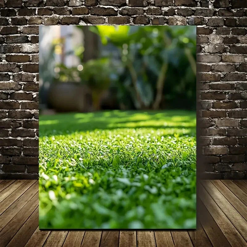 Serene Garden Scene with Vibrant Greenery Painting 40x60cm Metal Print Ready to Hang