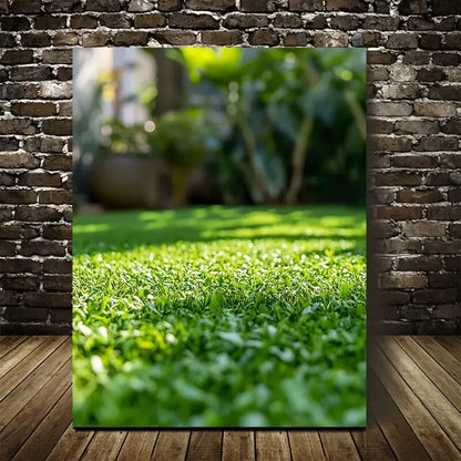 Serene Garden Scene with Vibrant Greenery Painting 40x60cm Metal Print Ready to Hang