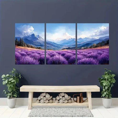 3pcs Lavender Valley Oregon Mountain Wall Art Set Canvas Unframed - High Quality Print 100% Australian Made Wall Canvas
