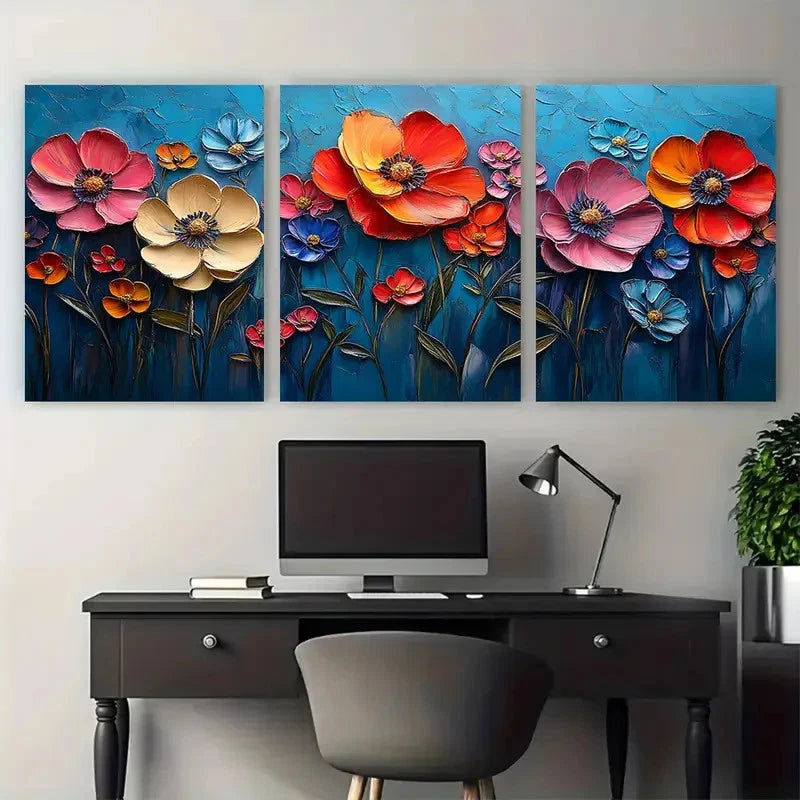 3pcs Abstract Colorful Textured Nature Botanical Wall Art Set Canvas Framed 40x60cm - High Quality Print 100% Australian Made Wall Canvas Ready to Hang