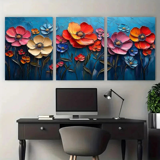 3pcs Abstract Colorful Textured Nature Botanical Wall Art Set Canvas Framed 40x60cm - High Quality Print 100% Australian Made Wall Canvas Ready to Hang