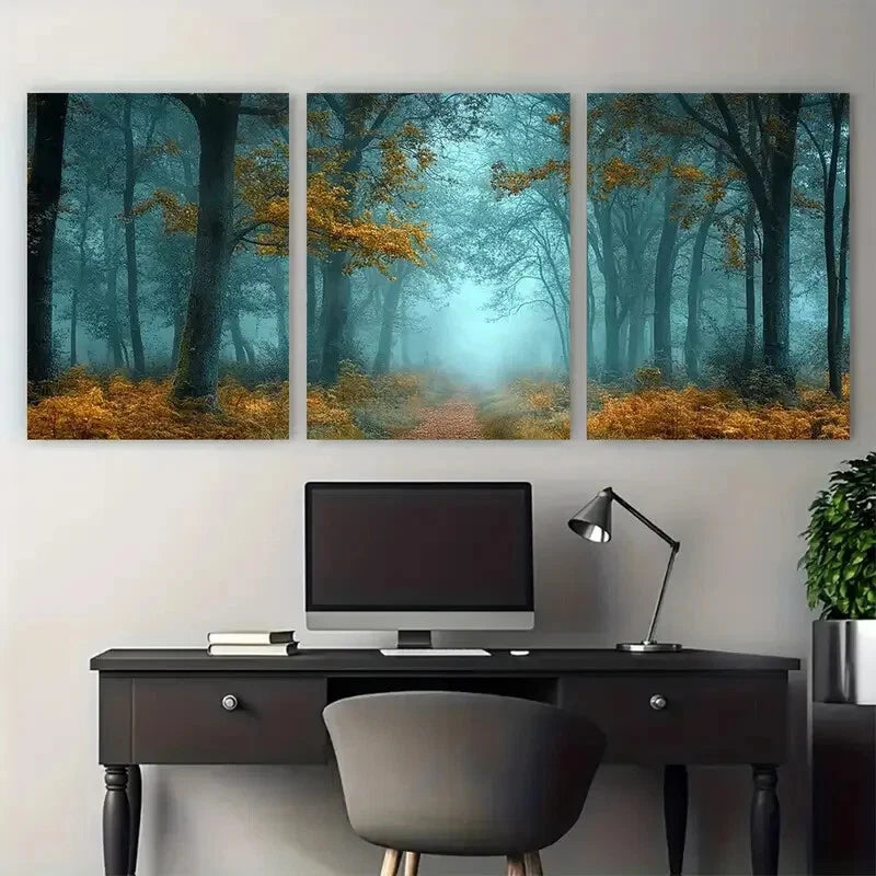 3pcs Enchanting Misty Woodland Fairytale Forest Metal Print Ready to Hang Art