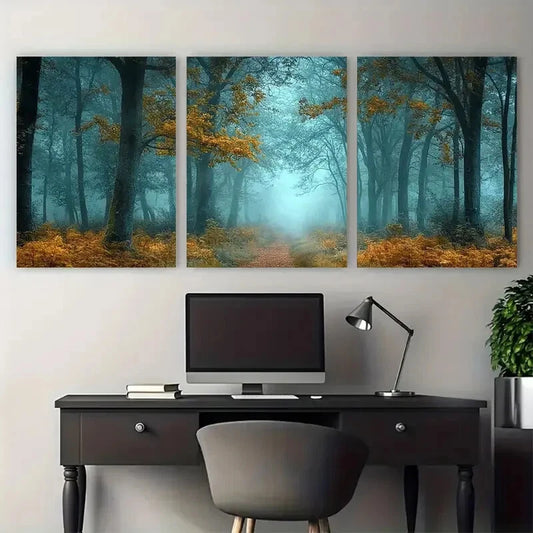 3pcs Enchanting Misty Woodland Fairytale Forest Metal Print Ready to Hang Art