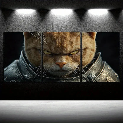 3pcs Knight Cat Armor Design Metal Print Ready to Hang Art