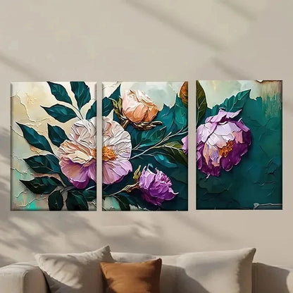3pcs Rose Flower With Green Leaves Painting Wall Art Set Canvas Framed 40x60cm - High Quality Print 100% Australian Made Wall Canvas Ready to Hang