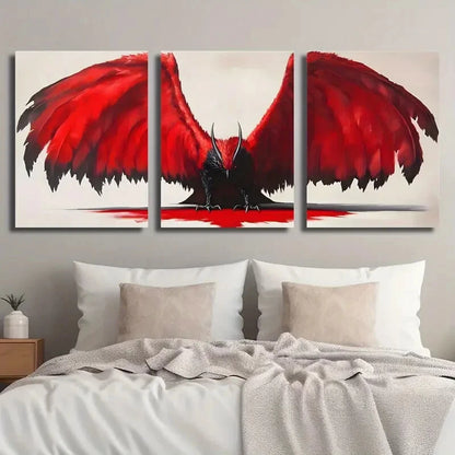 3pcs Red Griffin Fantasy Bird Décor Perfect Wall Art Set Canvas Framed 40x60cm - High Quality Print 100% Australian Made Wall Canvas Ready to Hang