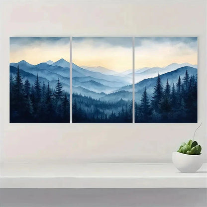 3pcs Painting Smoky Mountains Landscape Metal Print Ready to Hang Art