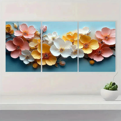 3pcs Pastel Pink Yellow White Blossoms Metal Print Ready to Hang Art