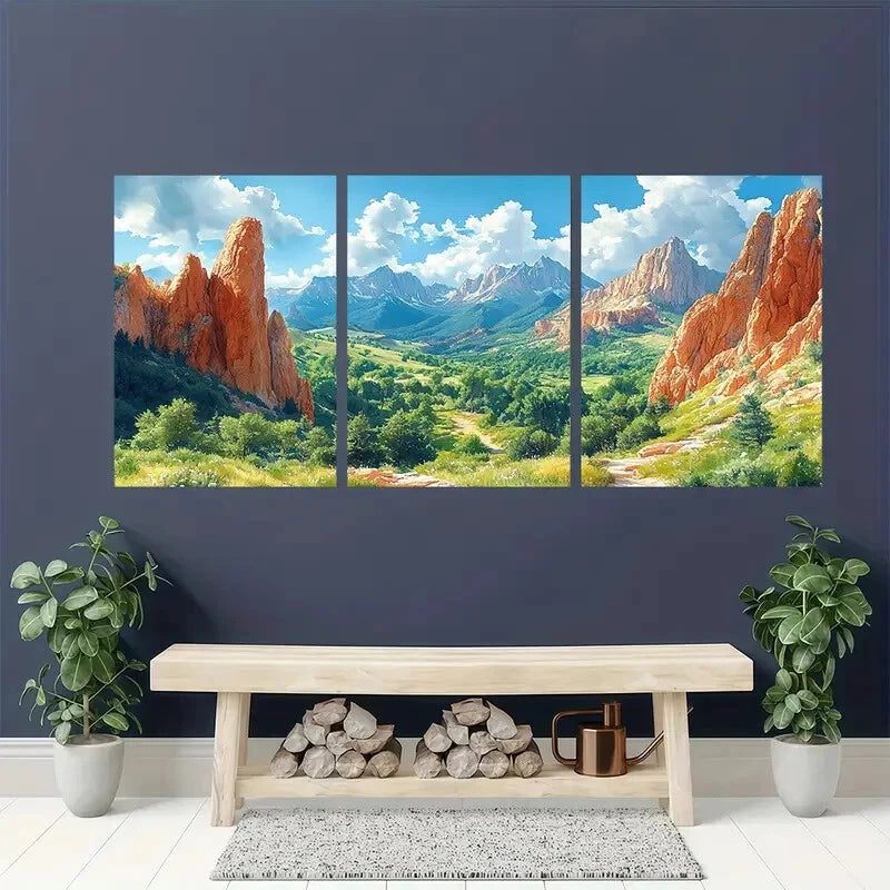 3pcs Vibrant Colorado Mountains & Red Rocks Lands Metal Print Ready to Hang Art