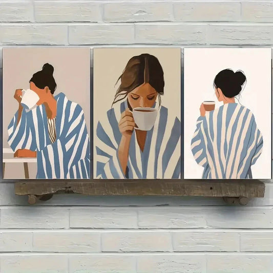 3pcs Contemporary Striped Wall Art Abstract Metal Print Ready to Hang Art