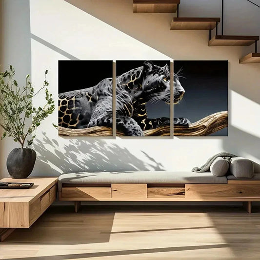 3pcs Artistic Leopard Design Wildlife Illustration Metal Print Ready to Hang Art