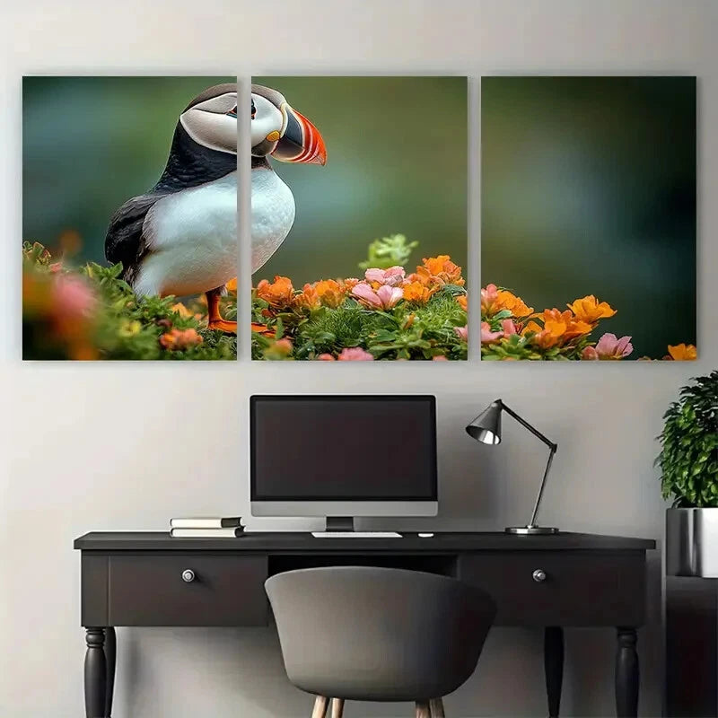 3pcs Cheerful Puffin Coastal Bird Metal Print Ready to Hang Art