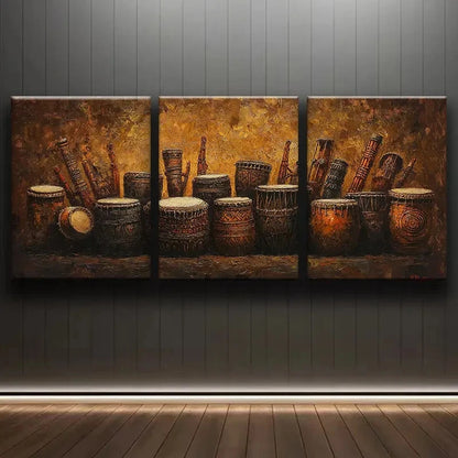 3pcs African Festival Melodic Instruments Metal Print Ready to Hang Art