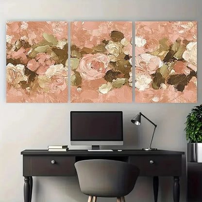 3pcs Vintage Rose Floral Blush Pink Flower Cottage Metal Print Ready to Hang Art