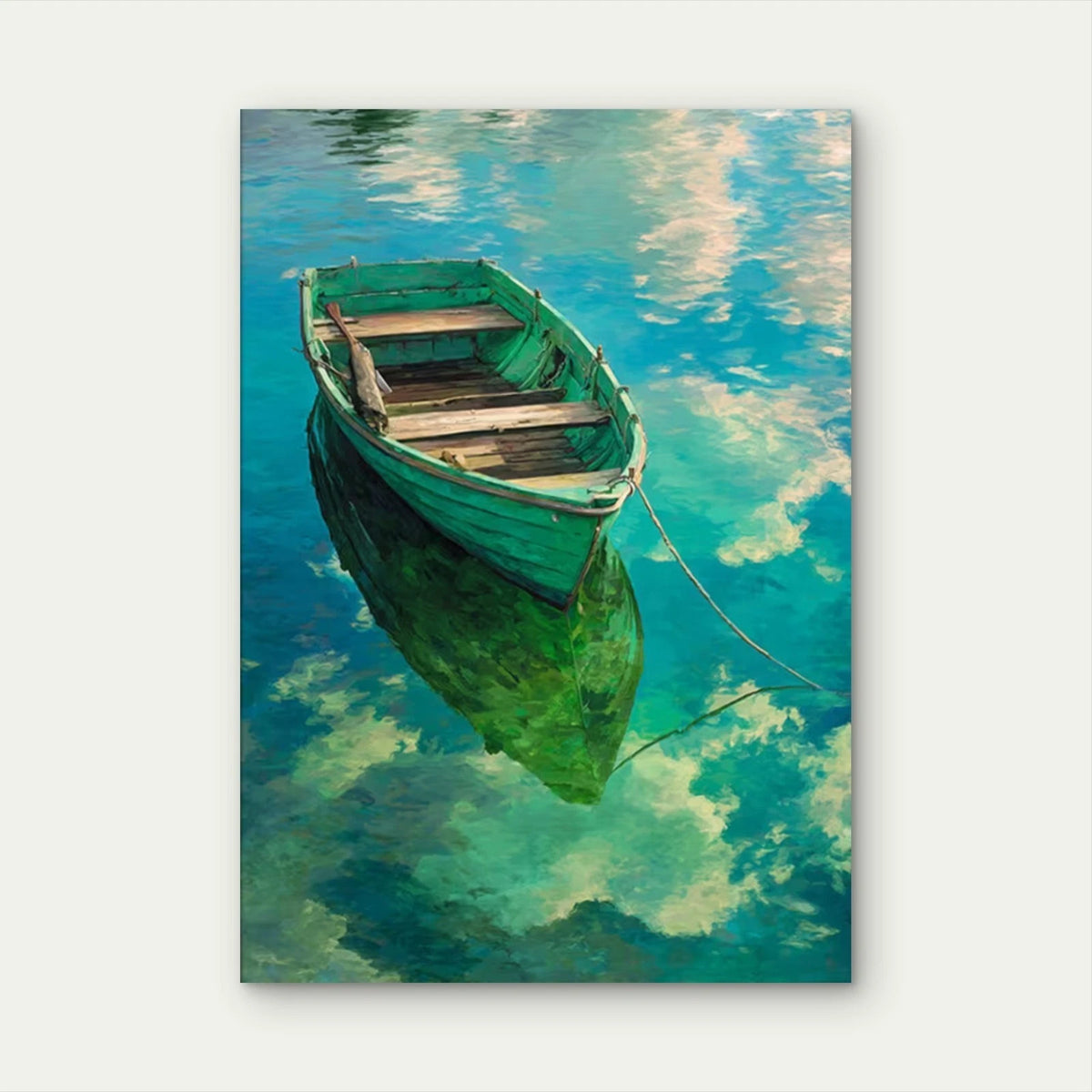Emerald Escape: Tranquil Green Boat Metal Print Ready to Hang