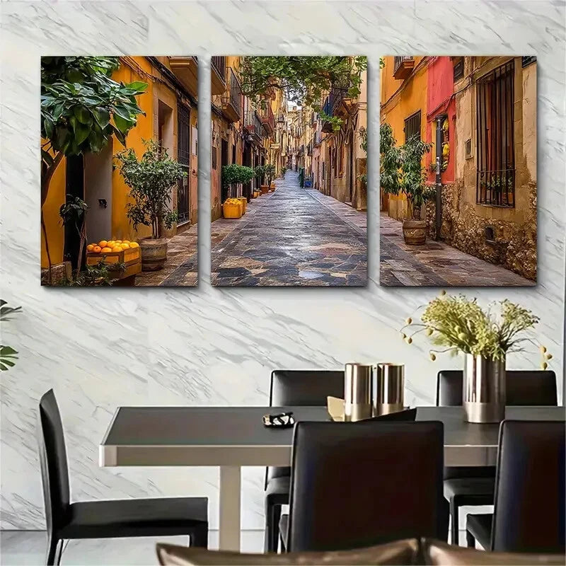 3pcs Vibrant Fruit Market Scene Potted Orange Metal Print Ready to Hang Art