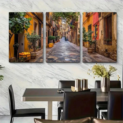 3pcs Vibrant Fruit Market Scene Potted Orange Metal Print Ready to Hang Art