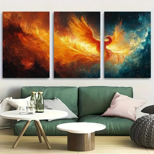 3pcs Phoenix Rising From The Ashes Metal Print Ready to Hang Art