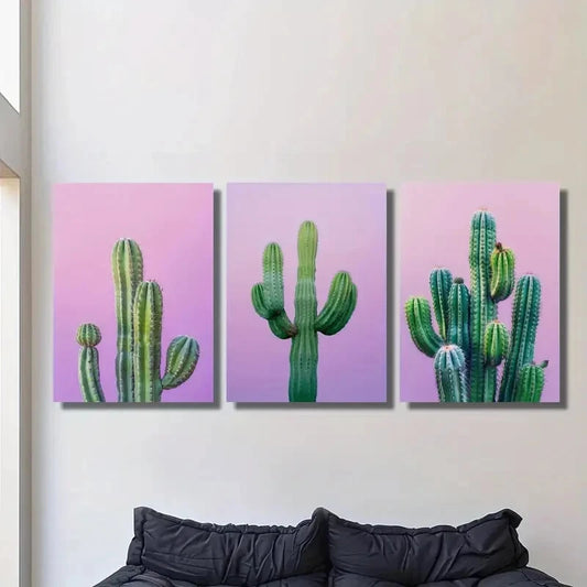 3pcs , Cactus art, desert plant print, stylish Metal Print Ready to Hang Art