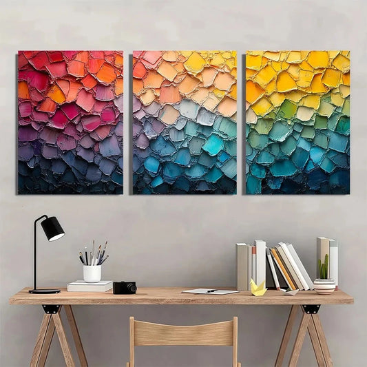 3pcs Vibrant Abstract Modern Mosaic Metal Print Ready to Hang Art