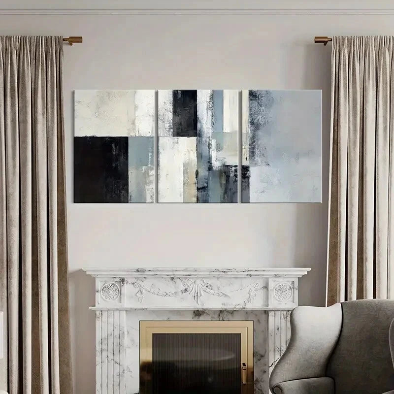 3pcs Abstract Art Geometric Neutral Colors Design Metal Print Ready to Hang Art - Bella Home Decor