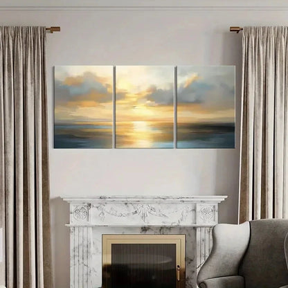 3pcs Sunset Ocean Clouds Abstract Landscape Metal Print Ready to Hang Art