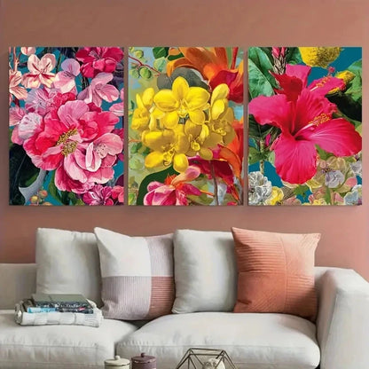 3pcs Venezuela Botanical Floral Illustration Wall Art Set Canvas Framed 60x90cm - High Quality Print 100% Australian Made Wall Canvas Ready to Hang