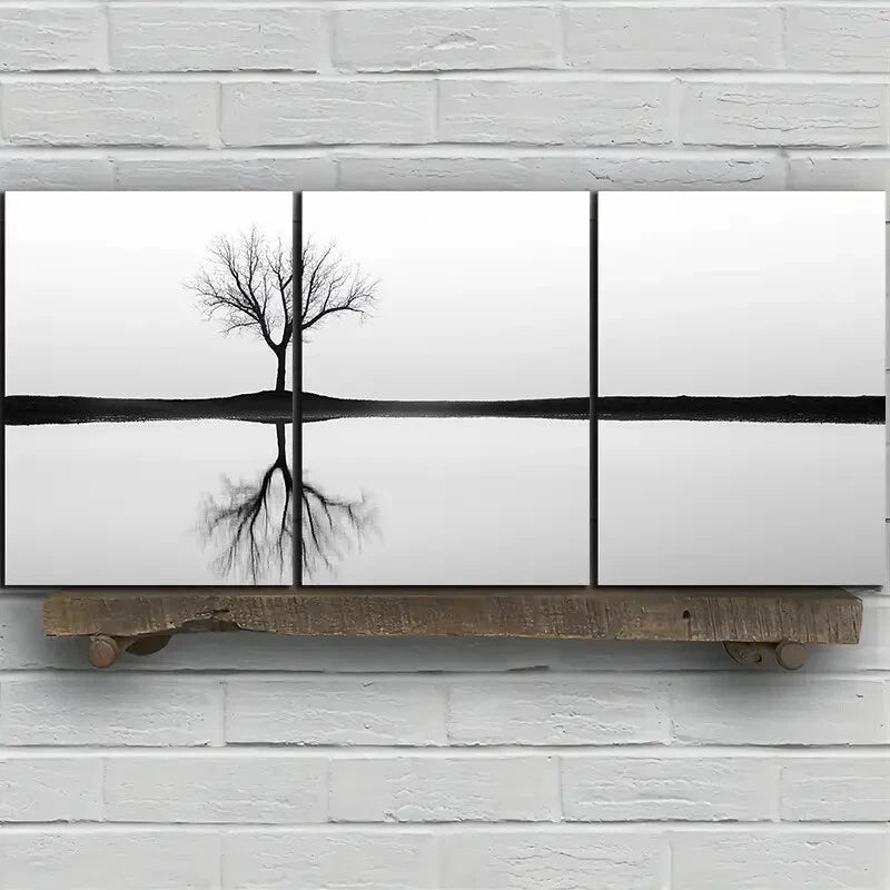 3pcs Reflection of Trees Black & White Metal Print Ready to Hang Art