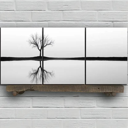 3pcs Reflection of Trees Black & White Metal Print Ready to Hang Art
