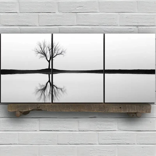 3pcs Reflection of Trees Black & White Metal Print Ready to Hang Art