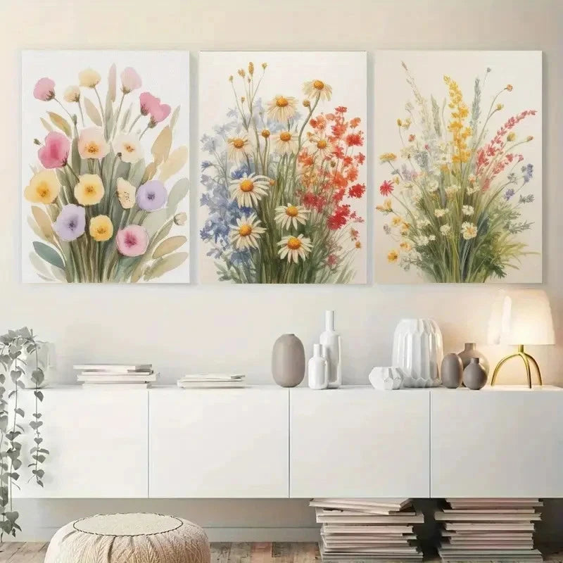 3pcs Watercolor Wildflower Botanical Style Metal Print Ready to Hang Art