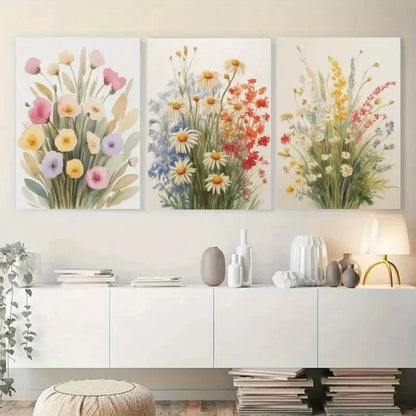 3pcs Watercolor Wildflower Botanical Style Metal Print Ready to Hang Art