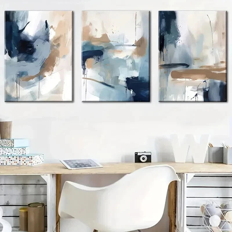 3pcs Navy Blue Abstract Geometric Wall Art Set Canvas Framed 40x60cm - High Quality Print 100% Australian Made Wall Canvas Ready to Hang