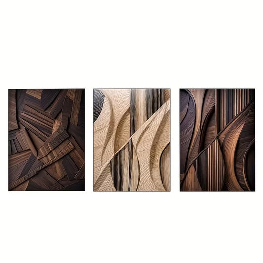 3pcs Brown and Cream Abstract Paintings  Wall Art Set Canvas Framed 60x90cm - High Quality Print 100% Australian Made Wall Canvas Ready to Hang