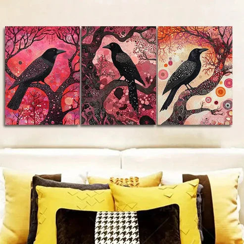 3pcs The psychic crow Wall Art Set Canvas Unframed - High Quality Print 100% Australian Made Wall Canvas