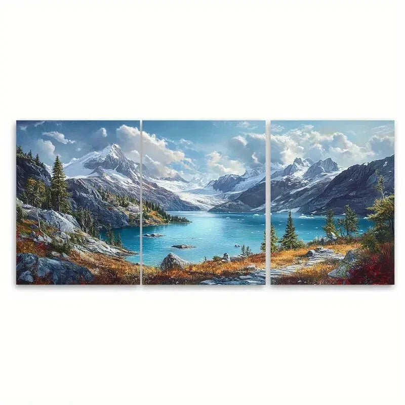 3pcs Glacier Bay National Park Vivid Blue Lake Metal Print Ready to Hang Art