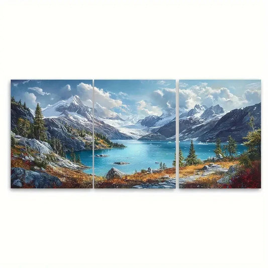 3pcs Glacier Bay National Park Vivid Blue Lake Metal Print Ready to Hang Art
